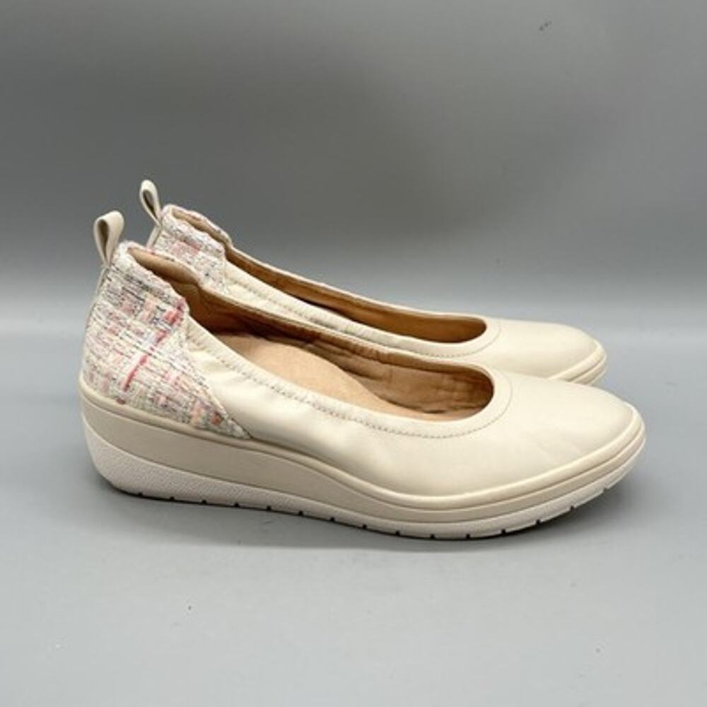 Vionic Shoes Womens 5 Off White Leather Tweed Jacey Flats Platform Comfort